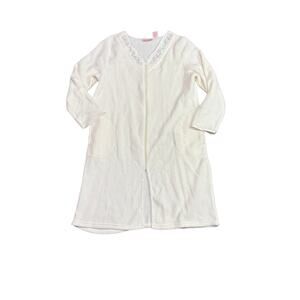 Vintage Smart Time Cream Plush House Coat Robe Full Zip Womens Size Xlarge